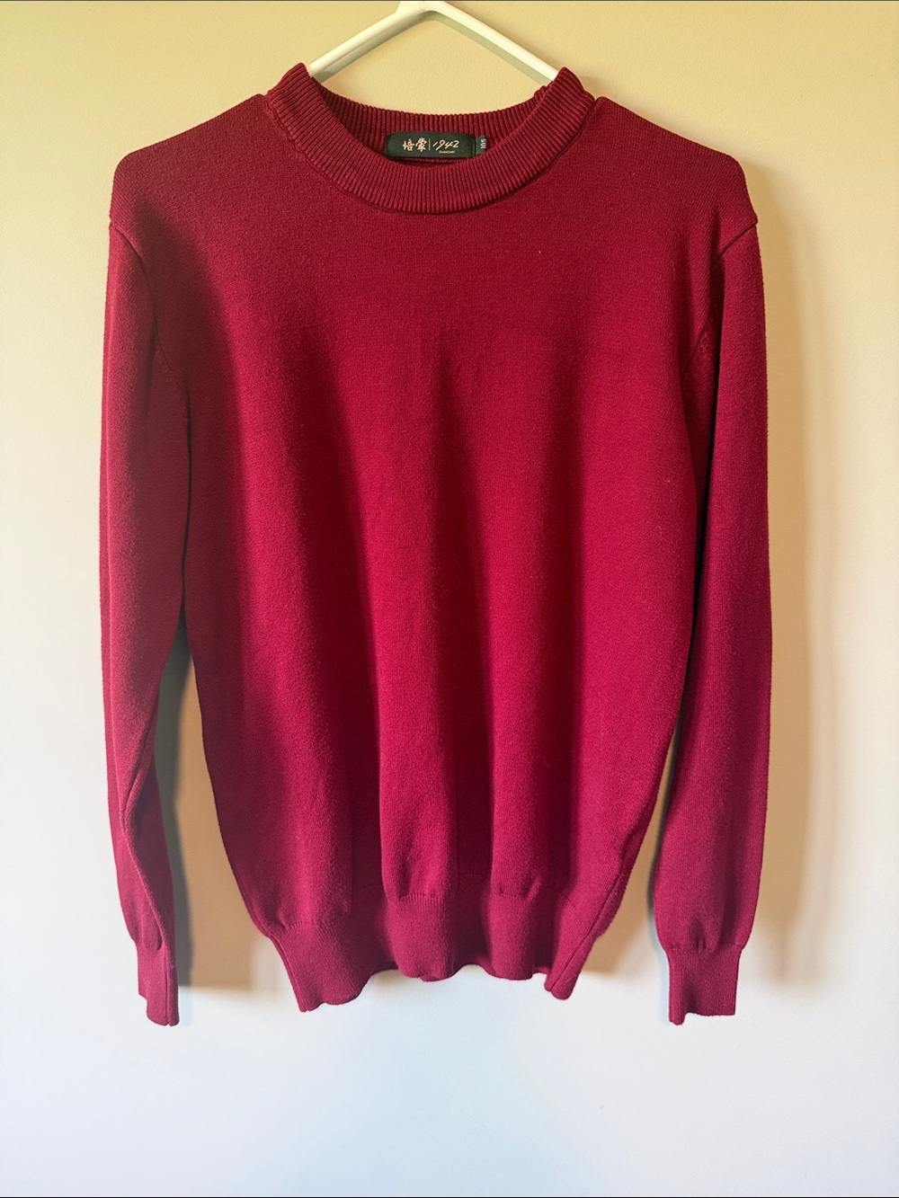 Men’s Peimeng Crimson 100% Merino Wool Crewneck Sweater